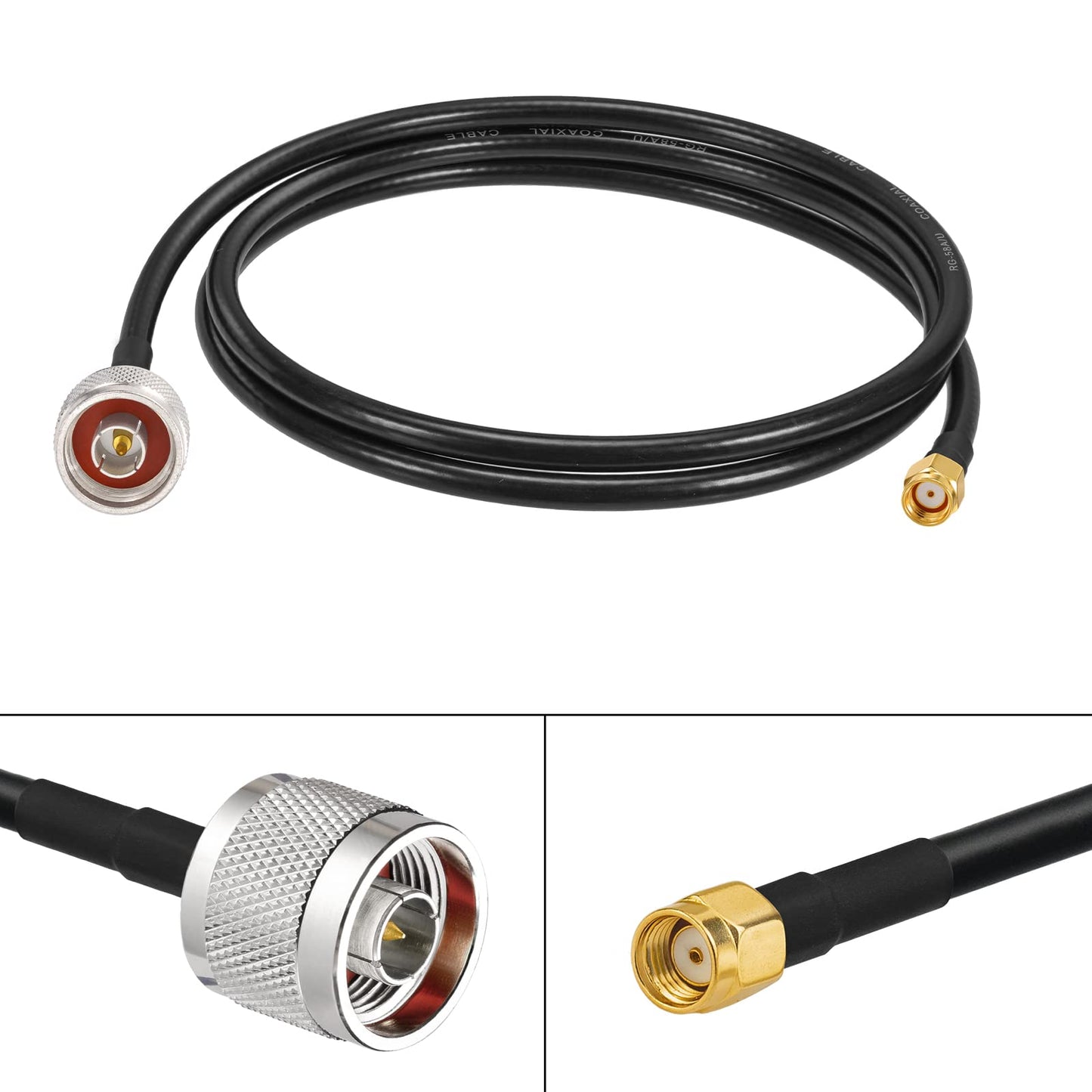 Eightwood RP-SMA Male with Female Pin to N Type Male Plug RG58 Coax Cable 3 feet