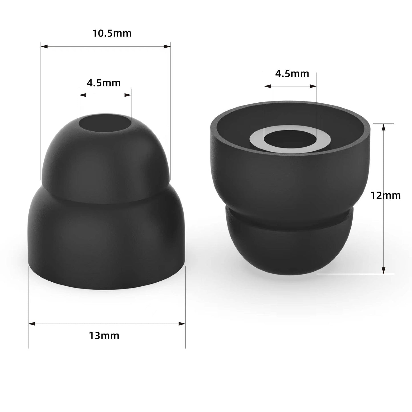 5 Pairs of Double Flange Replacement Earbud Tips fit Powerbeats, LG, Symphonized, iFrogz, Mpow, Skullcandy, Panasonic Headphones (Black)