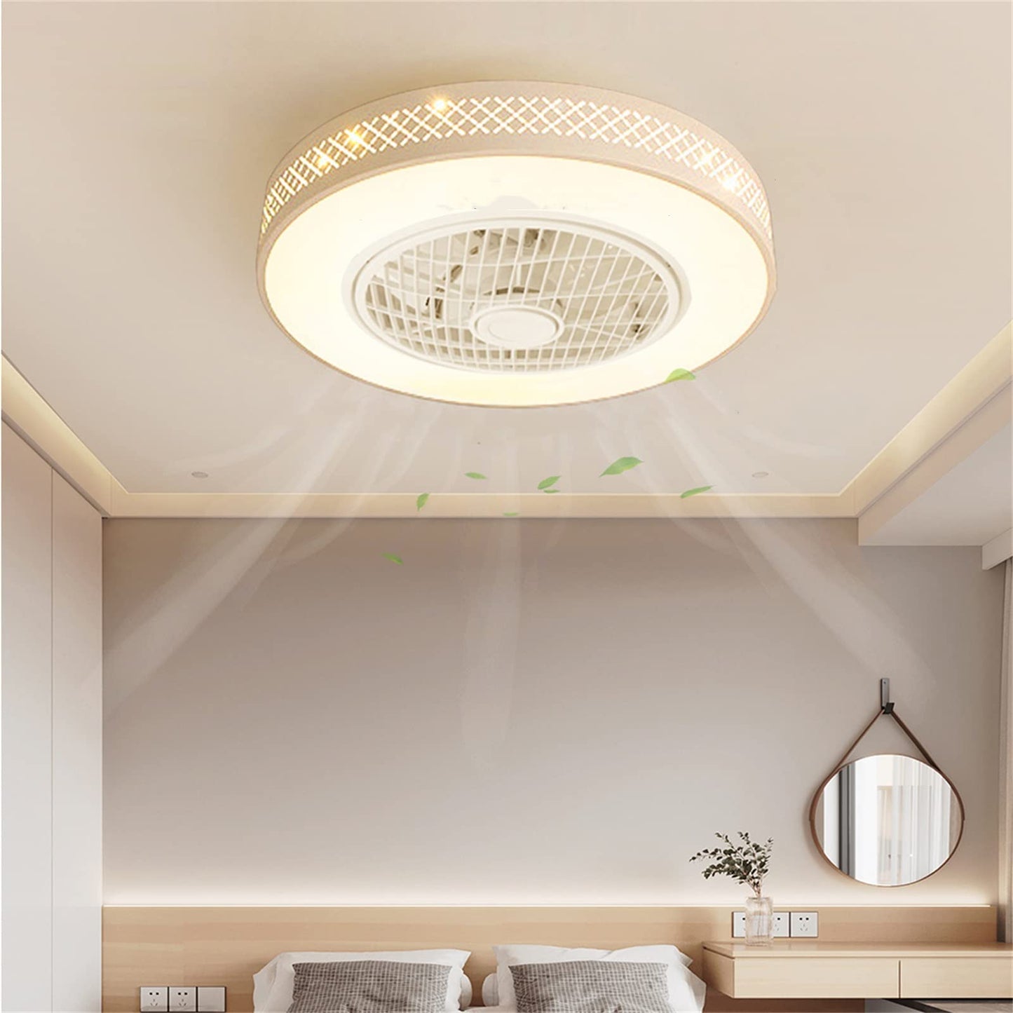 AngelcityCC 20 inches Ceiling Fan with Light - Modern Enclosed Timing Dimmable LED Low Profile Flush Mount Enclosed Ceiling Fans with Light Remote