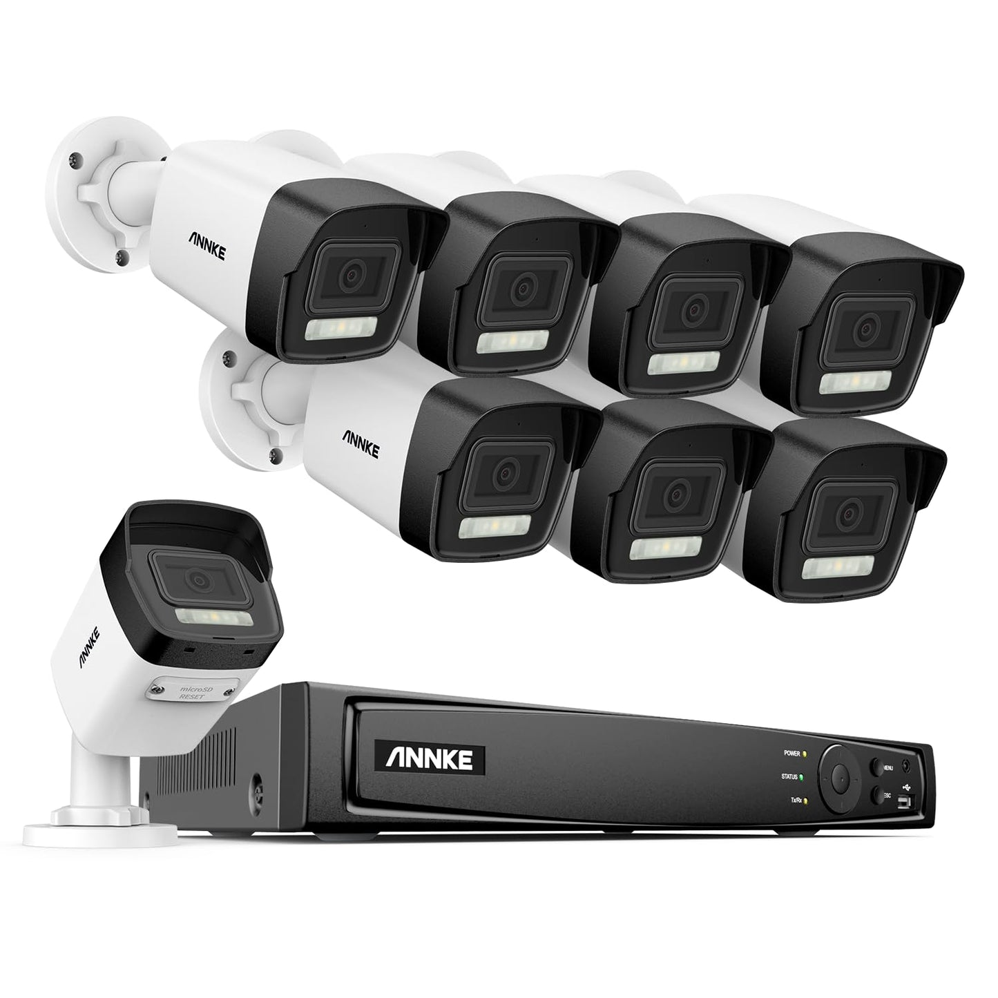 ANNKE 4K Surveillance Camera System, 8CH H.265+ NVR for 24/7 Recording, 8X 8MP PoE IP Camera with Mic, Smart Dual Light, Human&Vehicle Detection
