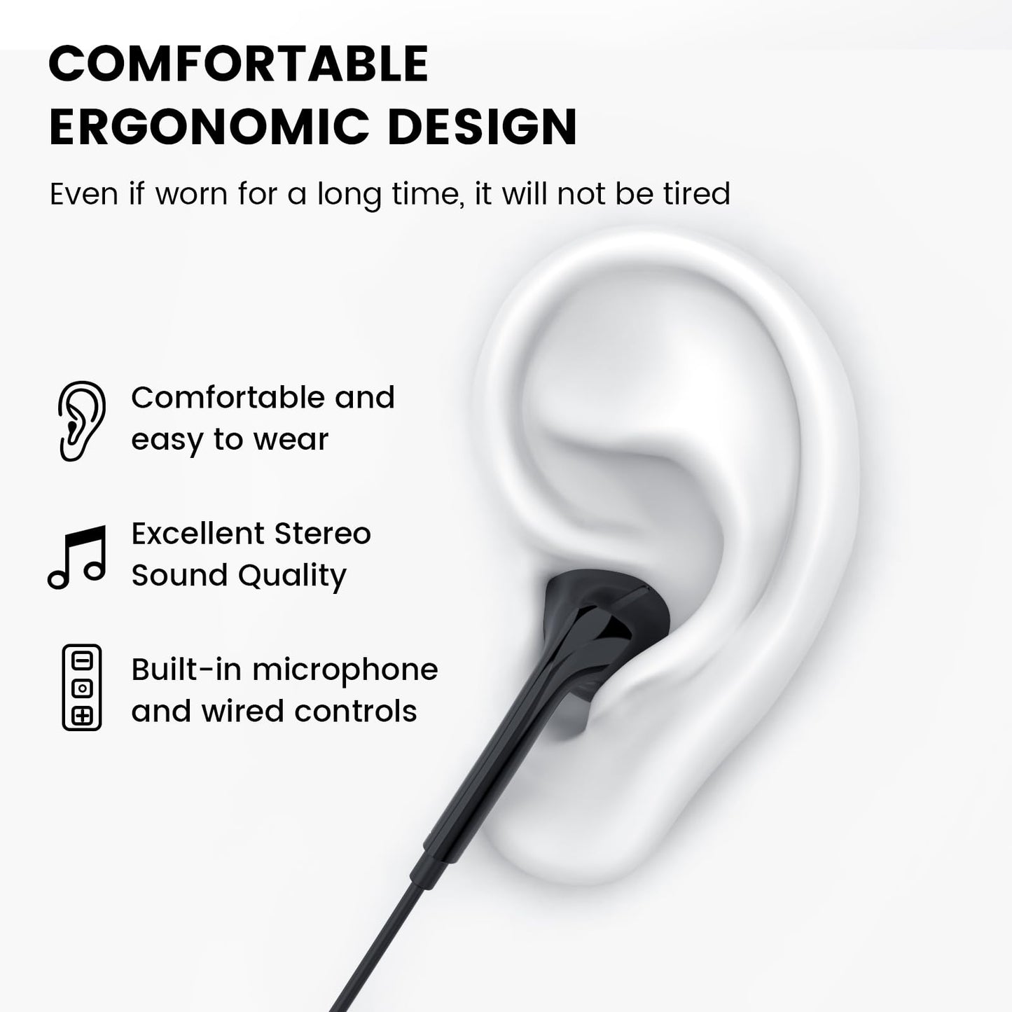 MOSWAG Wired Earbuds with Microphone, 3.5mm Jack in Ear Headphones with Microphone Suitable for Smartphones, Computers, Laptops, IPads, MP3 Players