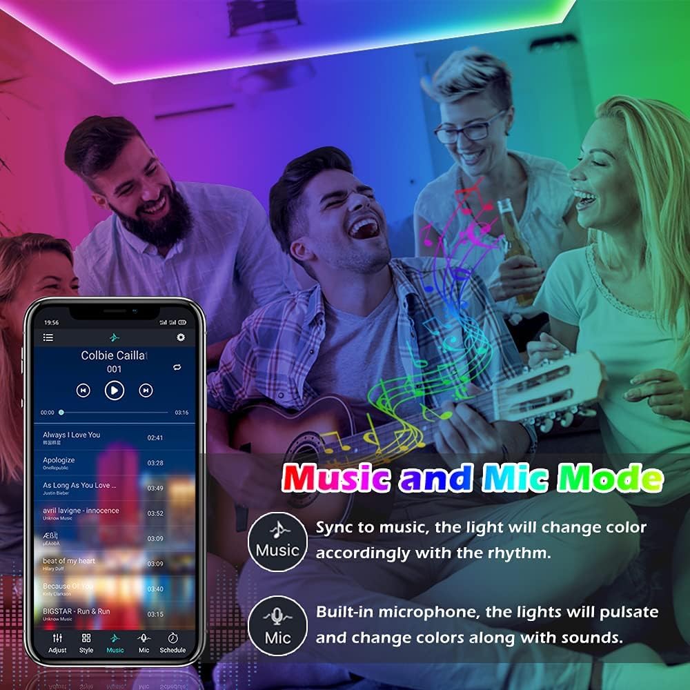 41FT Led Strip Lights,Long Smart Led Light Strips Music Sync 5050 RGB Color Changing Rope Lights,Bluetooth APP/IR Remote/Switch Box Control Led Lights