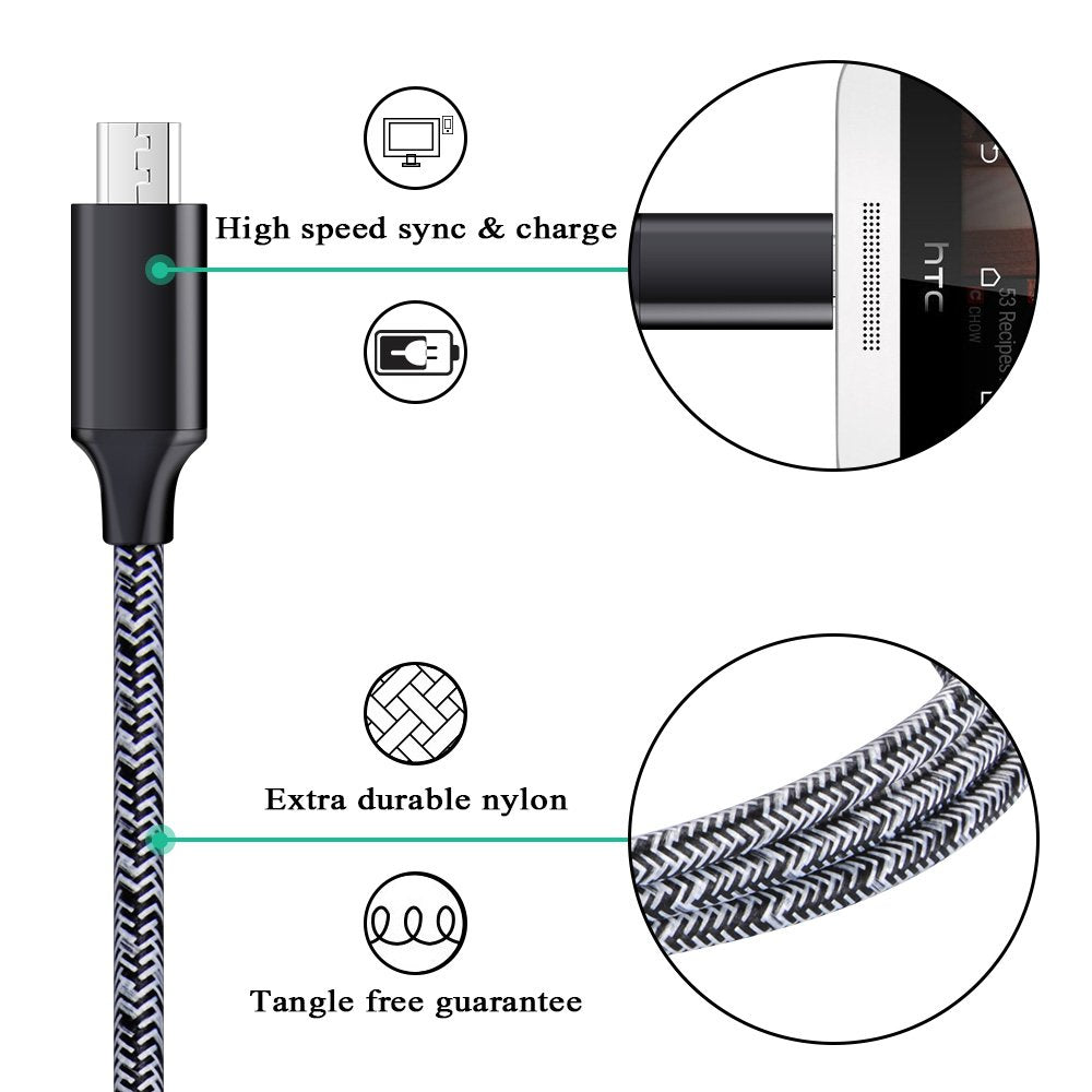Short Micro USB Cable 2-Pack, 1.6+3FT Phone Charger Power Cords Android Fast Charging Cables Compatible with Samsung Galaxy J7 S6 S7 Edge J3,Note 3 4