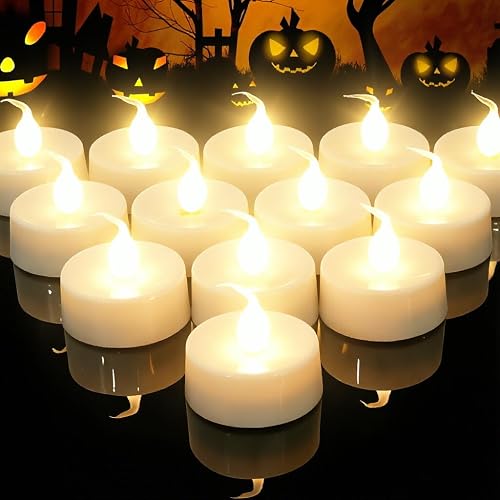 Topstone 12 pcs Flameless Candles with Timer,Timing Electric Tealight Candles,Battery Operated Fake Candles,Warm White Led Votive Candles