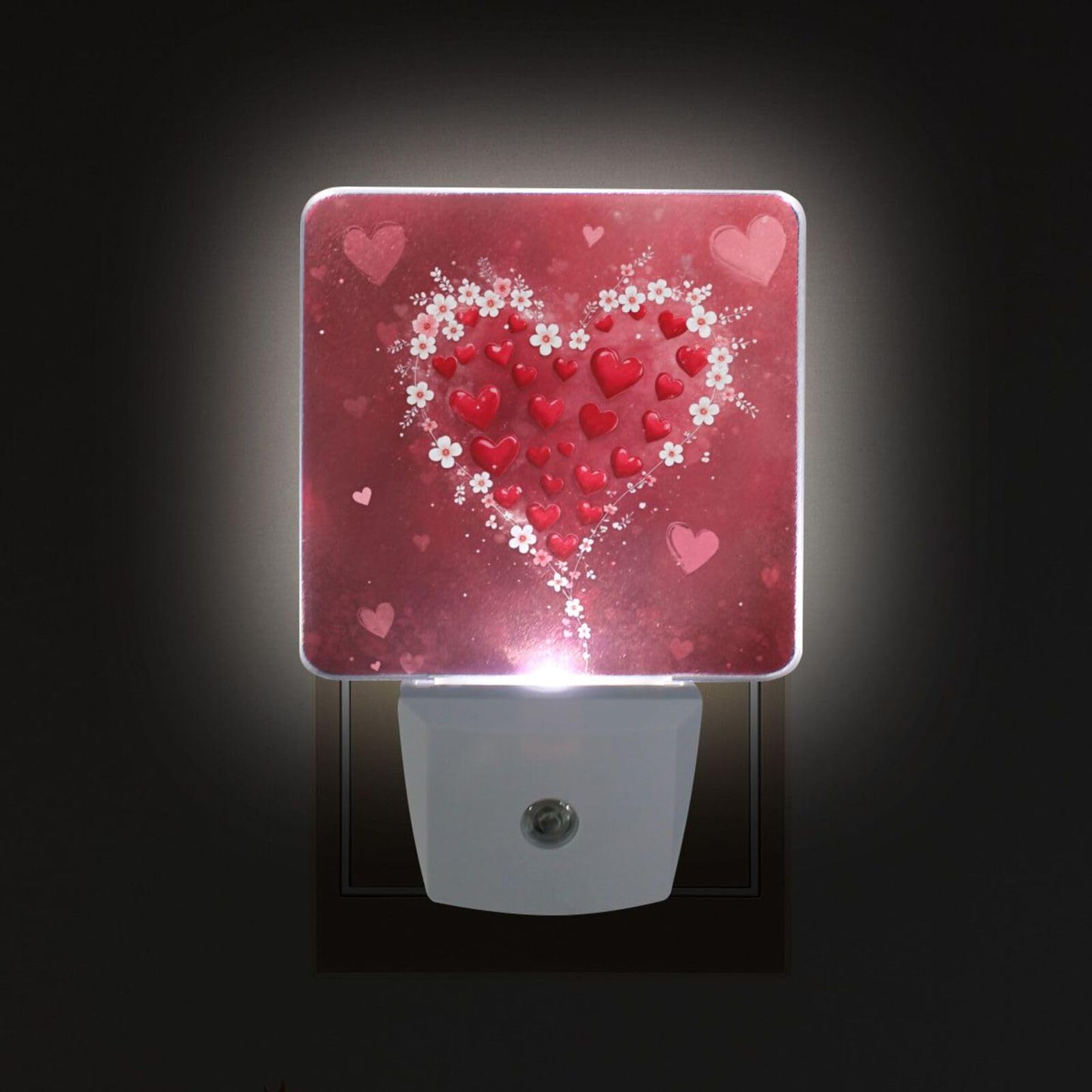 Pfrewn Happy Valentine Day Night Light Set of 2 Mothers Day Red Heart Plug-in LED Nightlights Spring Be Mine Love Auto Dusk-to-Dawn Sensor Lamp