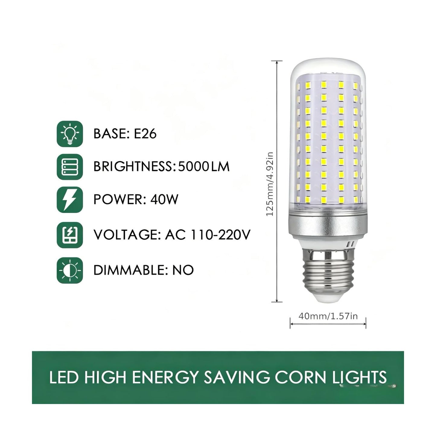 HJFF 4pcs LED Light Bulb 5000LM 350w Equivalent Super Bright 6000K Cool Daylight White 40W LEDs Bulb E26/E27 Medium Base for Outdoor Indoor Home