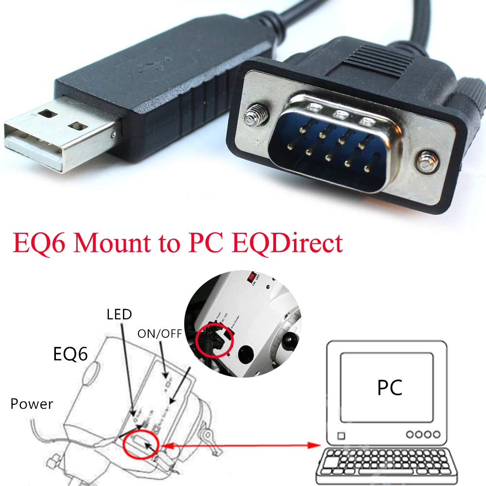 Washinglee USB to DB9 Control Cable for Skywatcher EQ6 and NEQ6 Mount, for Orion Atlas EQ-G Mount. 6 FT
