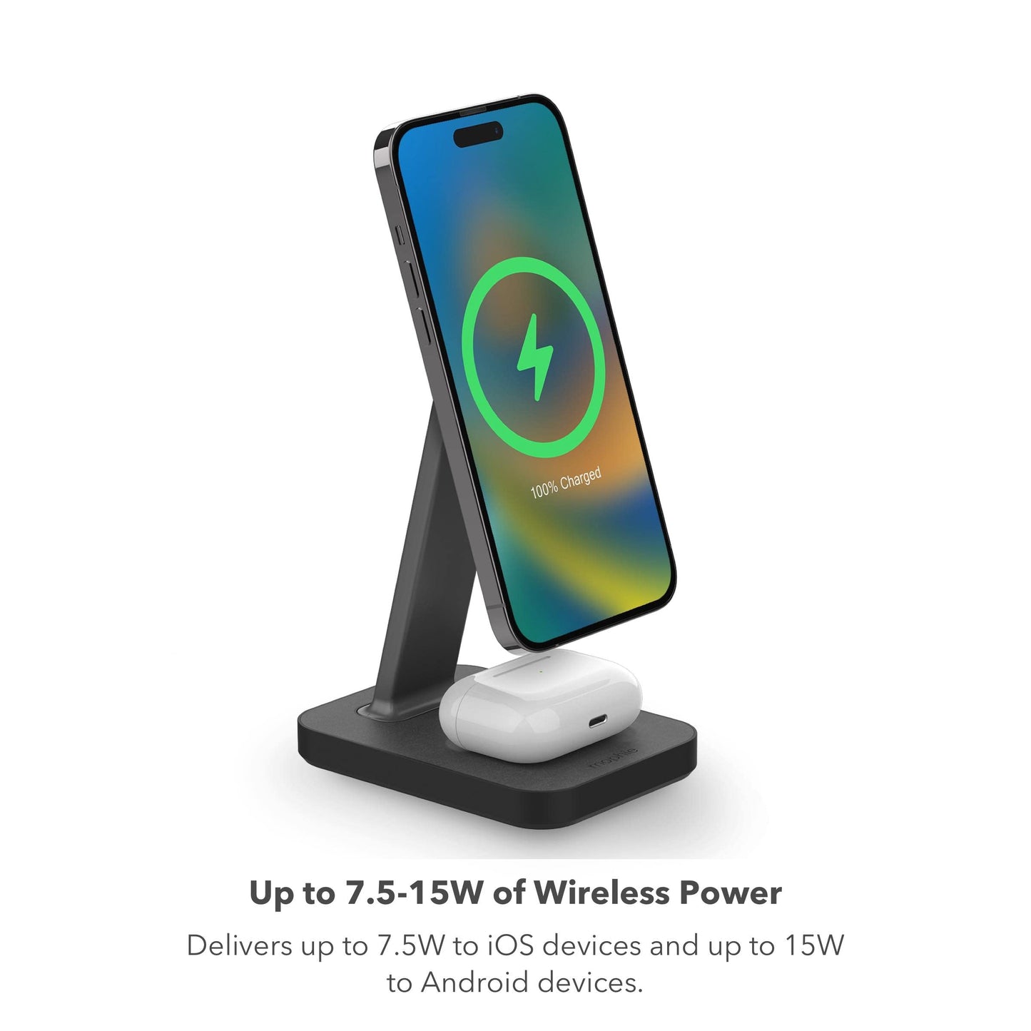 mophie Snap+ 2-in-1Charge Stand & Pad - 15w Wireless Charger Compatible with iPhones & AirPods, Includes Snap+ Adapter for Other Qi Enabled Phones