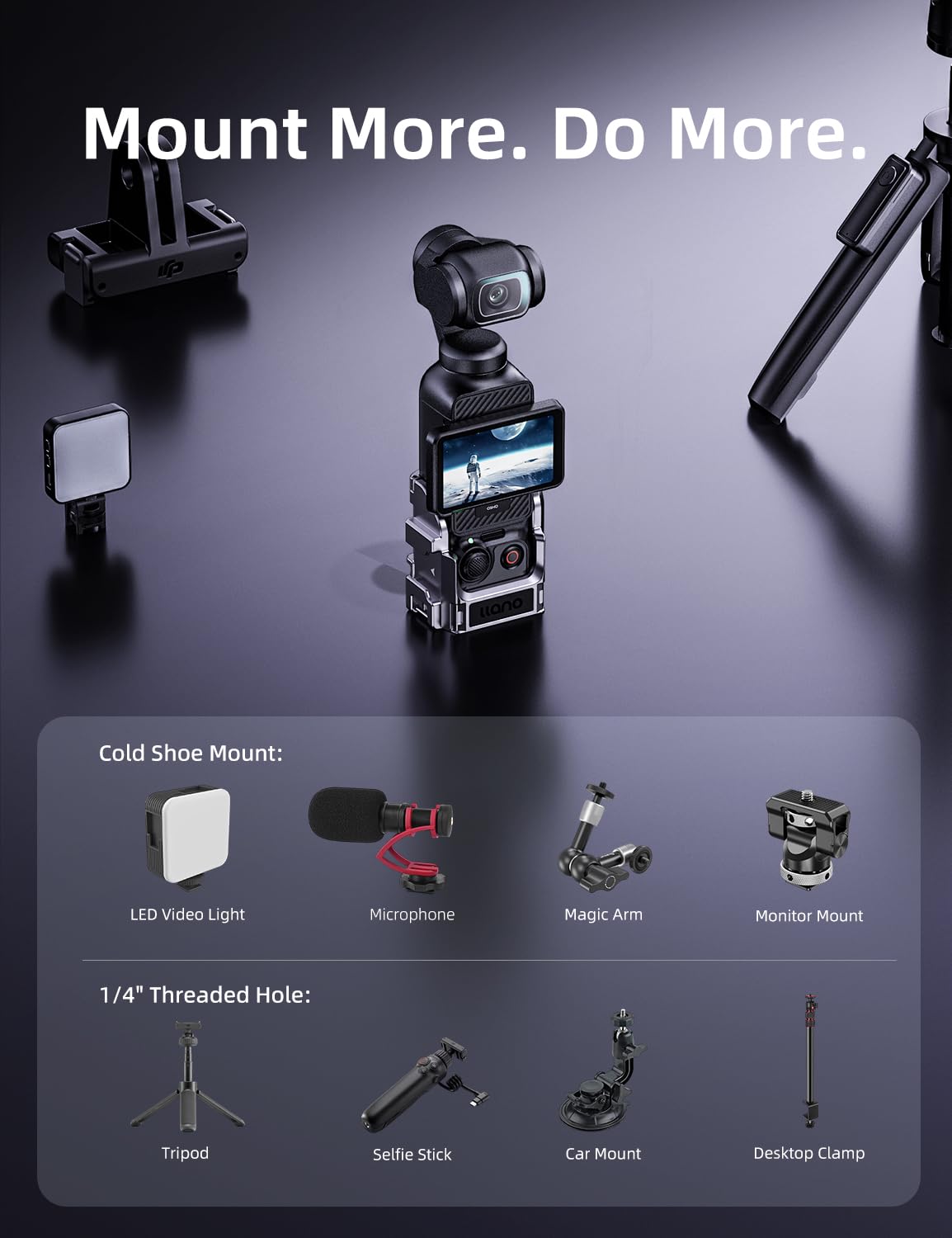 llano Aluminium Protective Cage for DJI Osmo Pocket 3, Expansion Adapter Accessories Frame with Quick-Release Lock, Lightweight Camera Cage with 1/4''