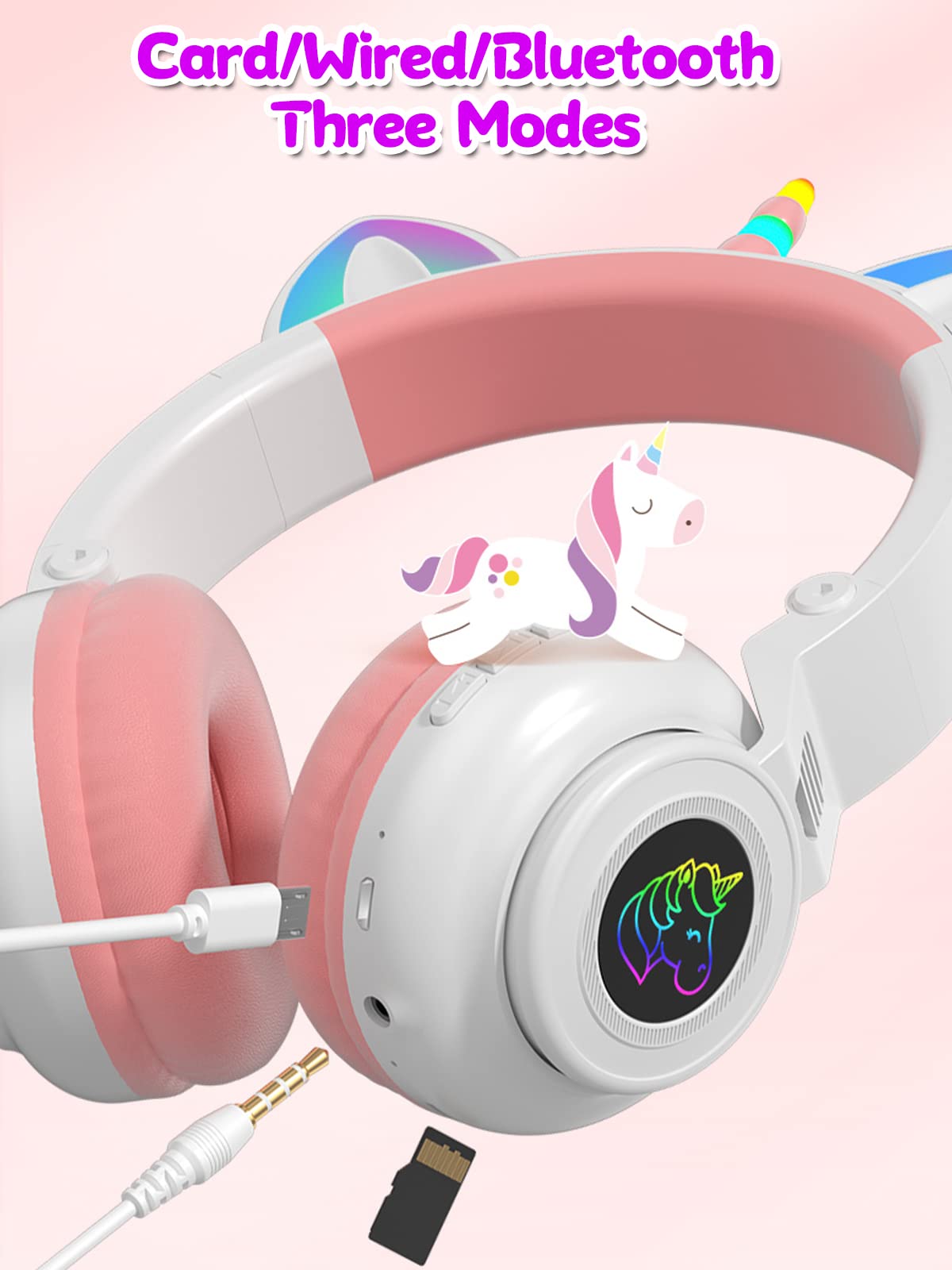 Unicorn Bluetooth Kids Headphones, Foldable Wireless, Volume Limit, White