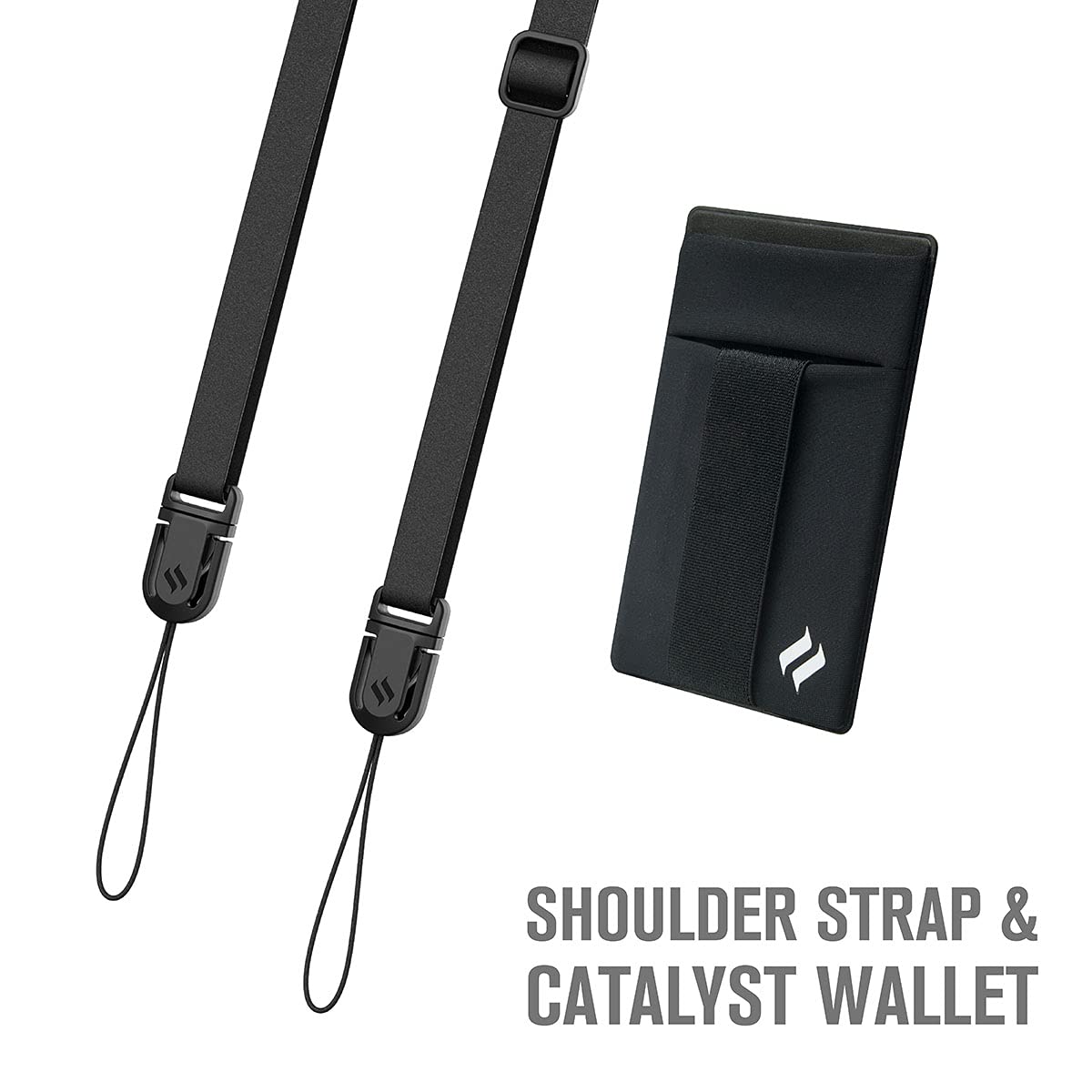 Catalyst Stick-On Wallet for Back of Phone, Lycra Slim Premium Wallet, Credit Card Holder, with 3M Adhesive, and Shoulder Strap (Black)