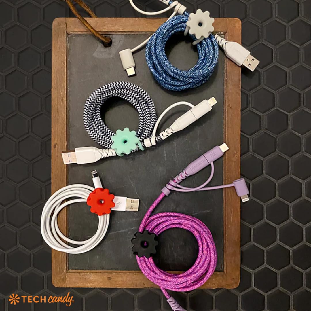 Tech Candy It's a Wrap Cord Organizer Set- Comes with 4, Black, Red, Mint, & Gray, Cord Wrangler, Easy to Use, Cute, Compact & Portable,