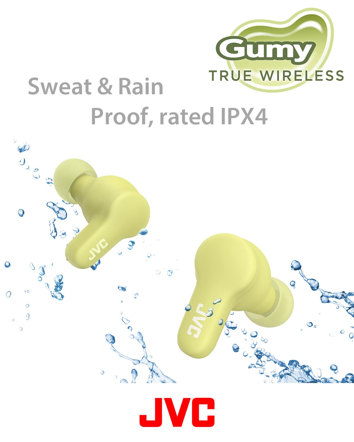 JVC Gumy True Wireless Earbuds, Bluetooth 5.3, Charging Case, 24-Hour Playback, IPX4 Water Resistant, Comfortable Secure Fit with XS/S/M/L Earpieces