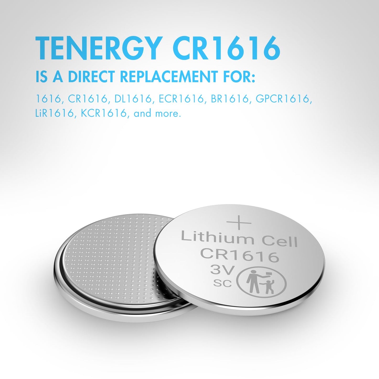 Tenergy CR1616 3V Lithium Cell Battery, for Keys, Handheld Game Console, Calulators, Accessories, 5 Count