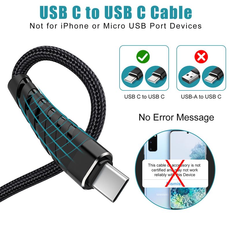 60W Fast Braided USB-C Charger Cable 6FT 2Pack - Compatible with iPhone 16/15/Samsung/Android/Huawei/Google/Switch/MacBook/iPad
