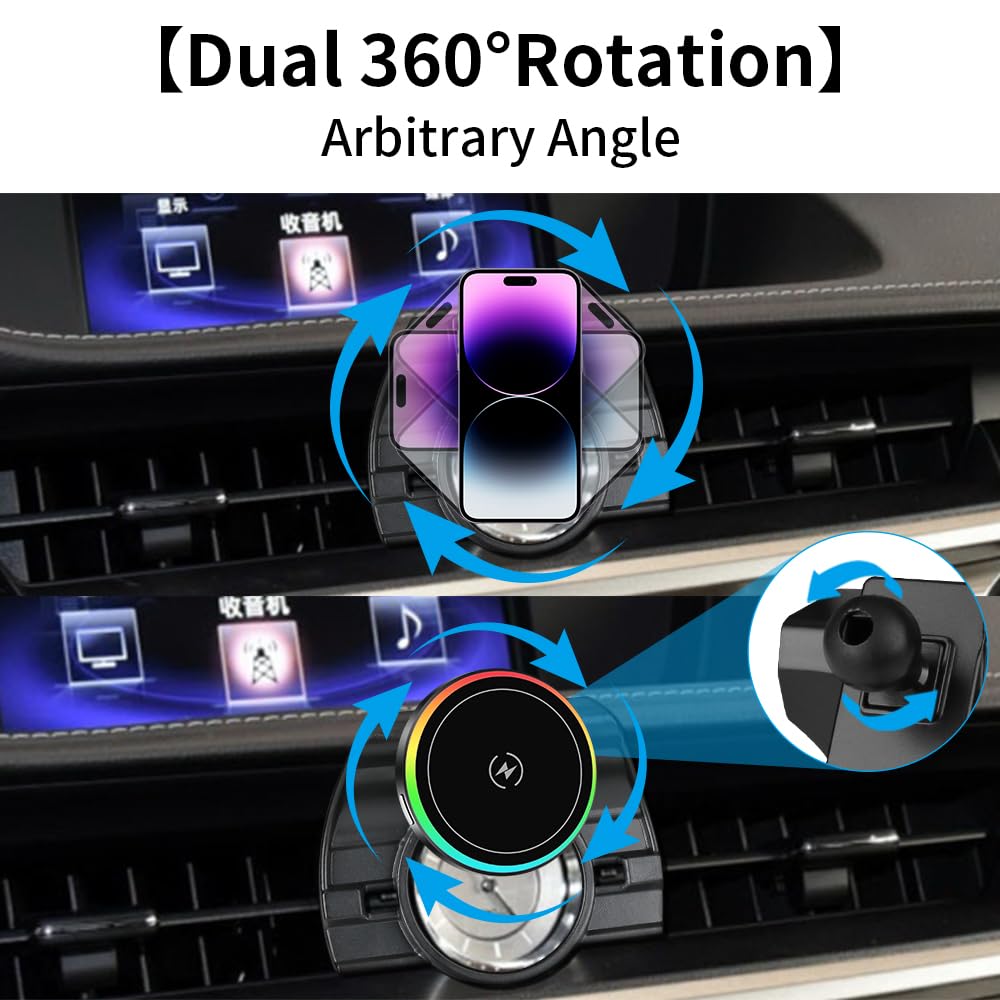 LUNQIN Car Magnetic Phone Mount for Lexus ES 2013 2014 2015 2016 2017 2018 ES350 ES300h Auto Interior Accessories Best Cellphone Holder Fast 15W