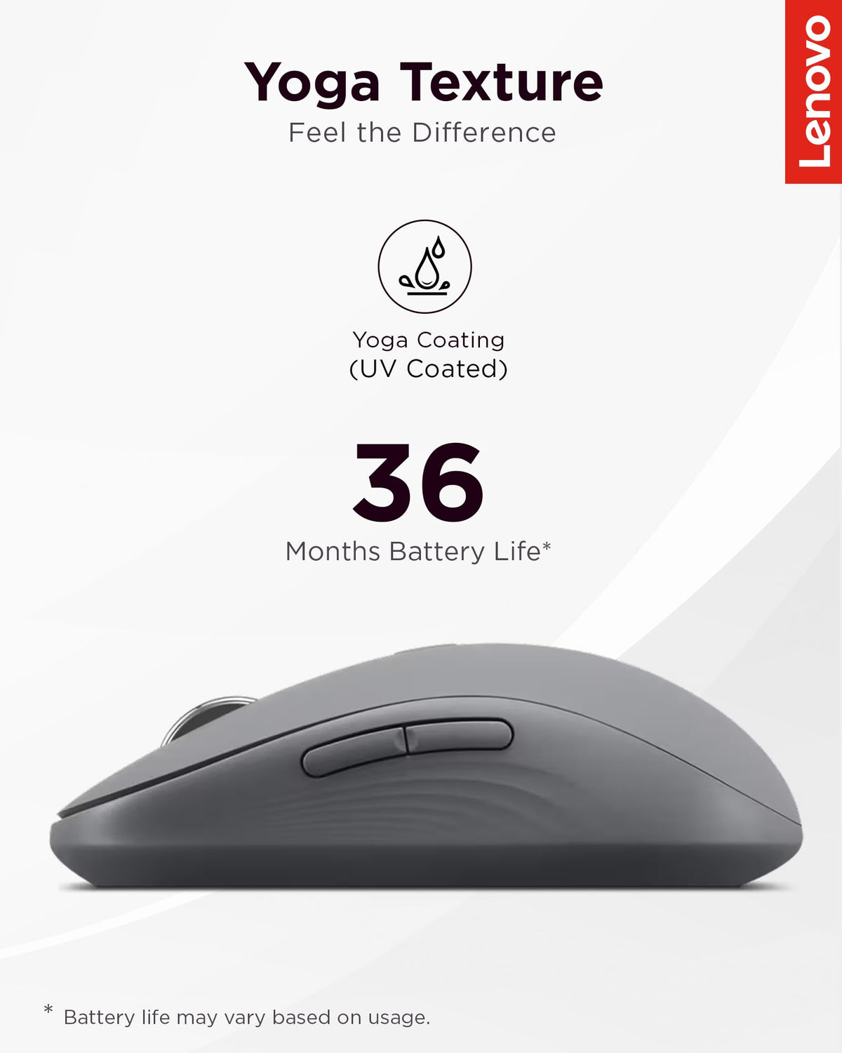 Lenovo Yoga Bluetooth Silent Mouse, 3 Level DPI Adjustment, 36 Month Battery Life, Bluetooth 5.3, 3 Device Paring, Whisper Quiet, Programmable