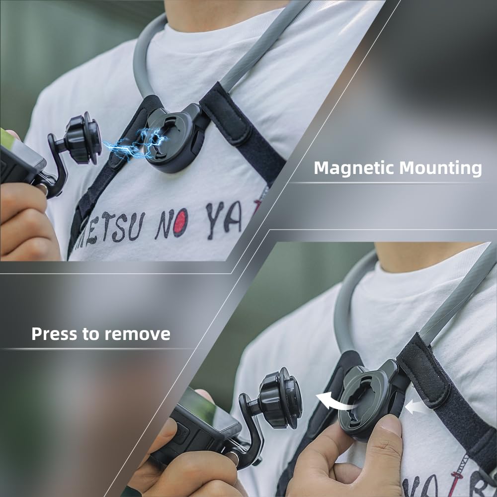 SUREWO Magnetic Neck Mount Necklace Holder for Gopro, POV Selfie Necklace Holder Lanyard Body Strap Mount Compatible with GoPro Hero 13/12/11/10/9/8/7