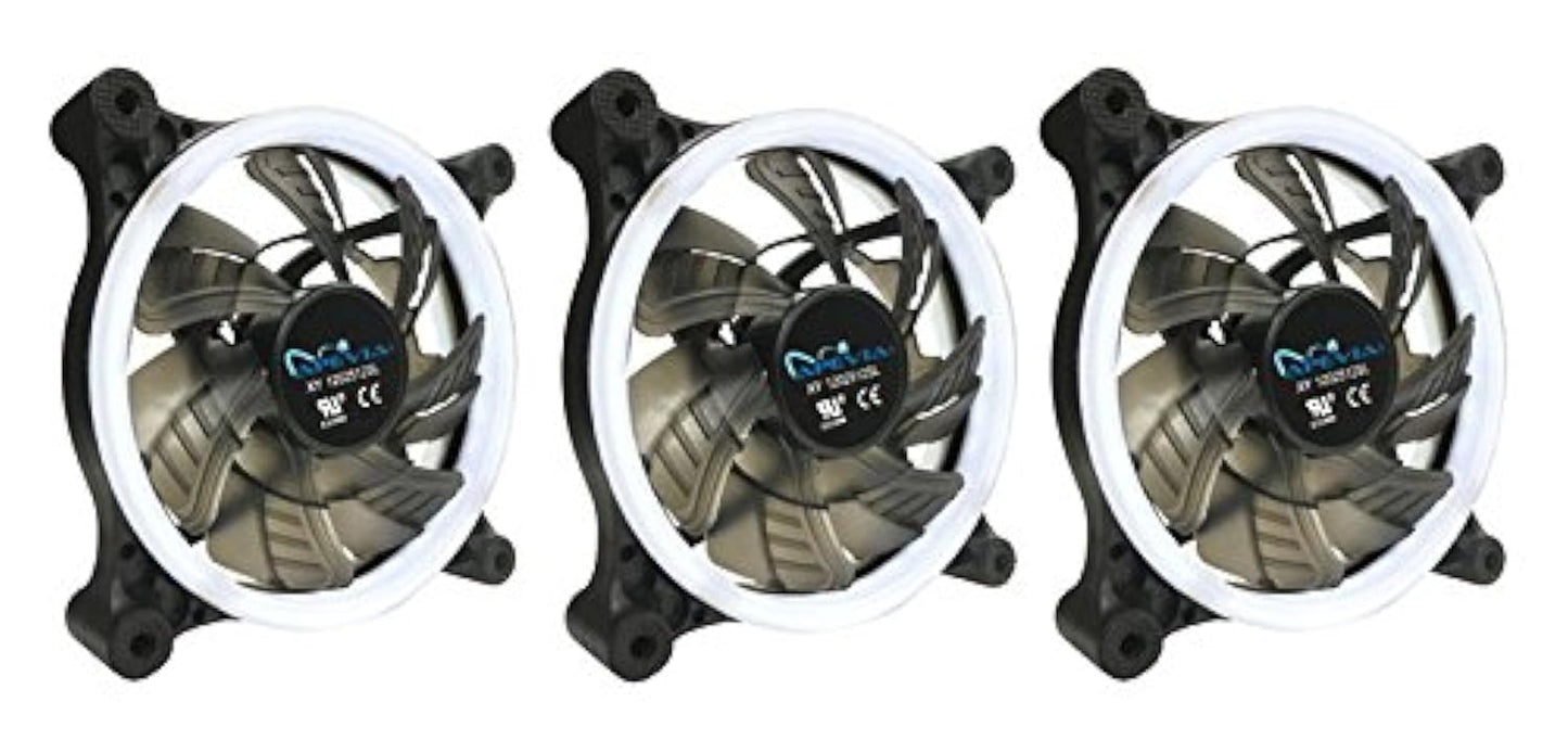 APEVIA 312L-CWH 120mm Silent Dual Rings White LED Fan with 32 x LEDs & 8 x Anti-Vibration Rubber Pads (3 Pk)