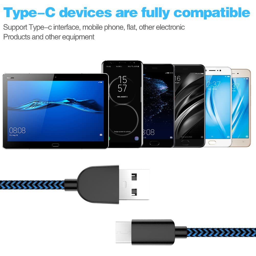 5Pack (3/3/6/6/10FT) Fast Charging 3A USB-C to USB-A Cable Rapid Charger Quick Cord Compatible Samsung Galaxy S10 S9 S8 Plus, Note 10 9 8, LG V50 V40