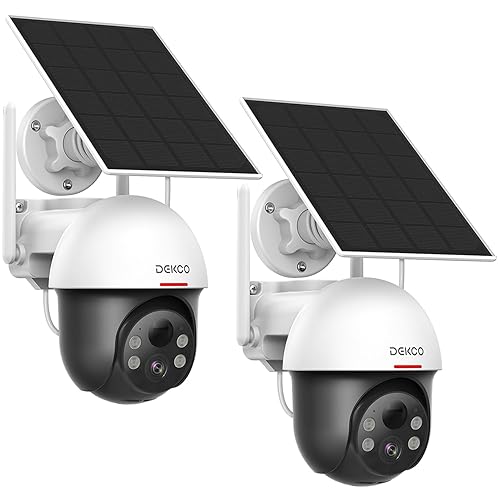 DEKCO Security Cameras Wireless Outdoor, Solar Powered, Panoramic PTZ, Auto Motion Tracking, True 2K, Color Night Vision, Spotlights, 2-Way Talk, 2