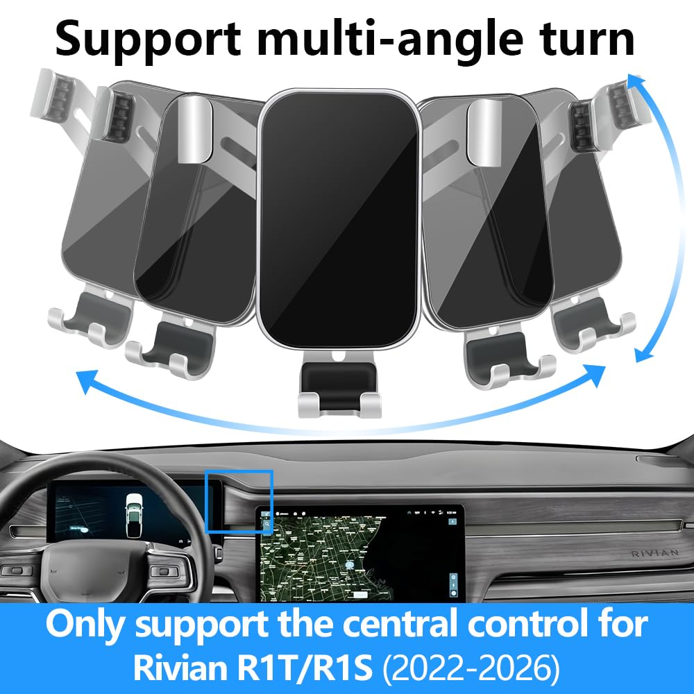 LUNQIN Car Phone Holder for Rivian R1S R1T 2022 2023 2024 2025 2026 Auto Interior Accessories Best Cell Phones Mount Cellphone Mobile Cradle Charging