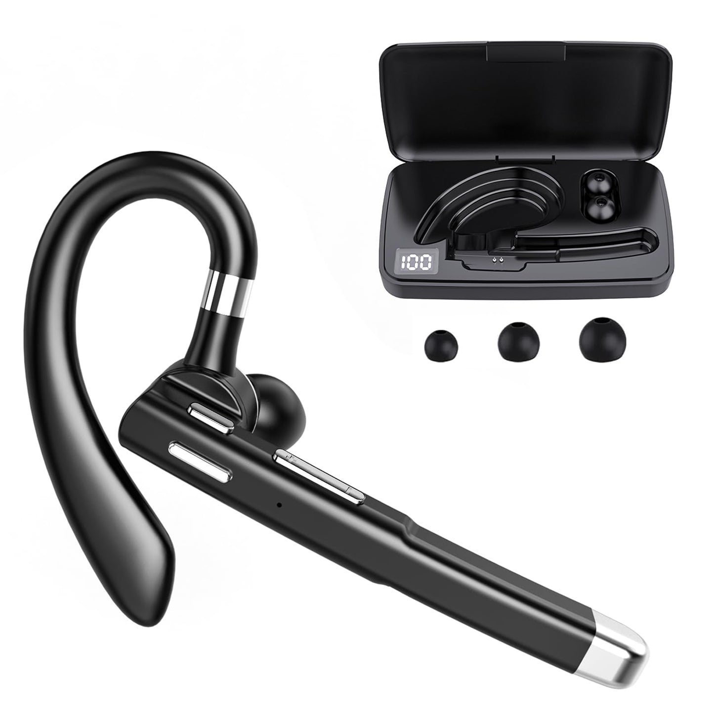 Bluetooth Headset,Wireless Bluetooth Earpiece with 500mAh Charging Case 80 Hours Talking Time?V5.1 Hands-Free Earphones with Built-in Mic
