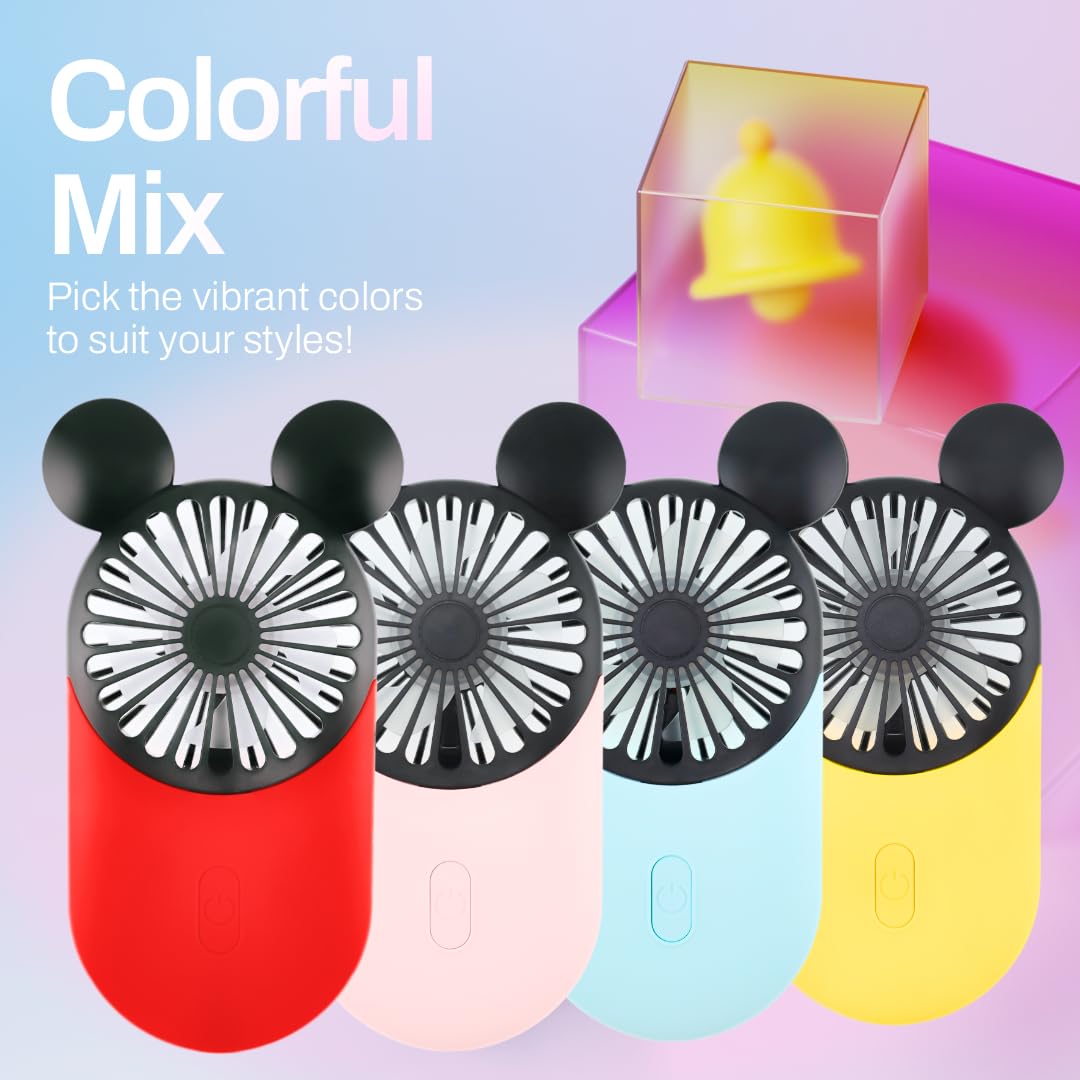 Kbinter Cute Mouse Handheld Fan, Rechargeable Personal USB Mini Fan(Red)