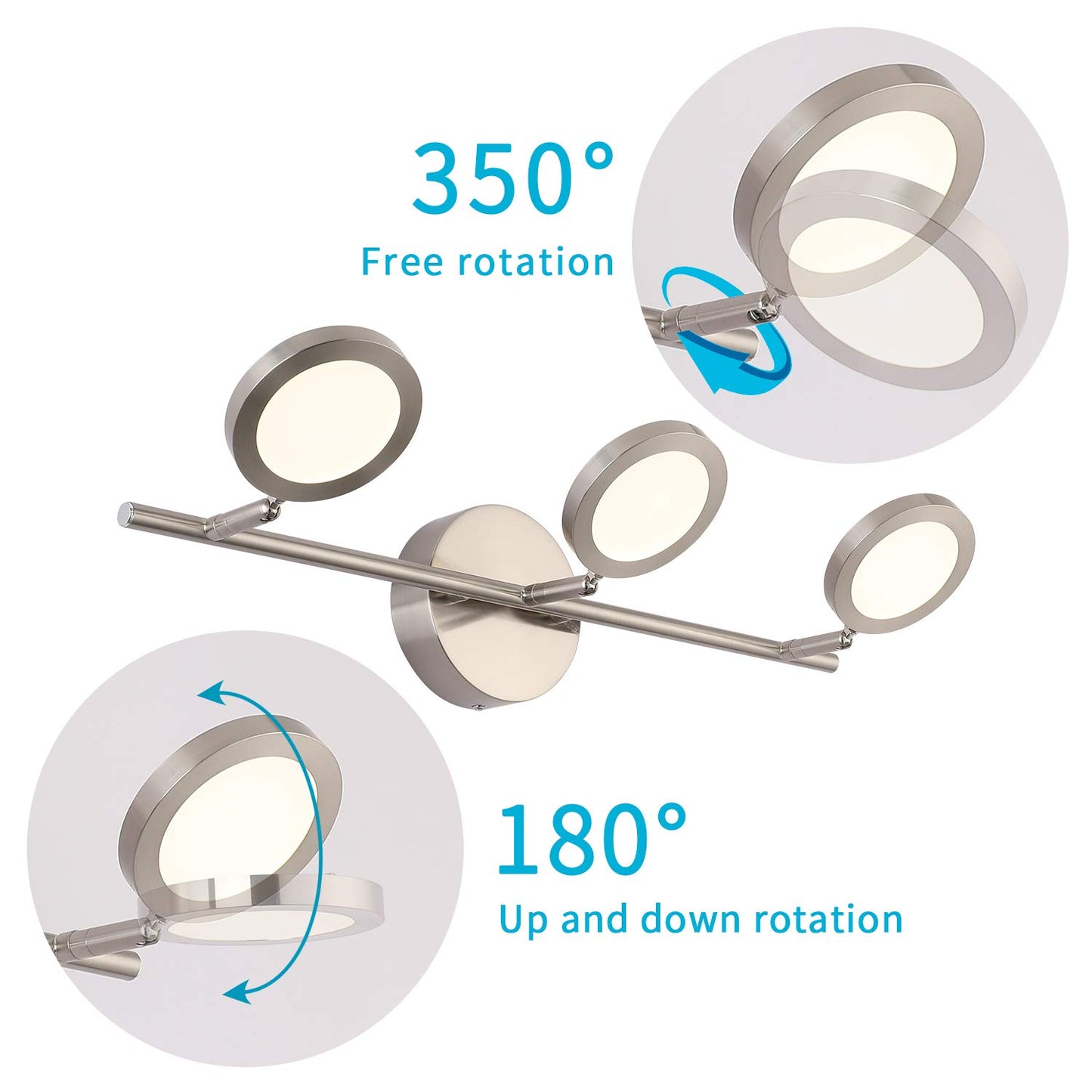Joossnwell Modern LED Vanity Lights Nickel Finish, 3-Light Bathroom Lighting Fixtures 21.26" Inch 15W Metal Wall Sconces with Swing Arm Up and Down