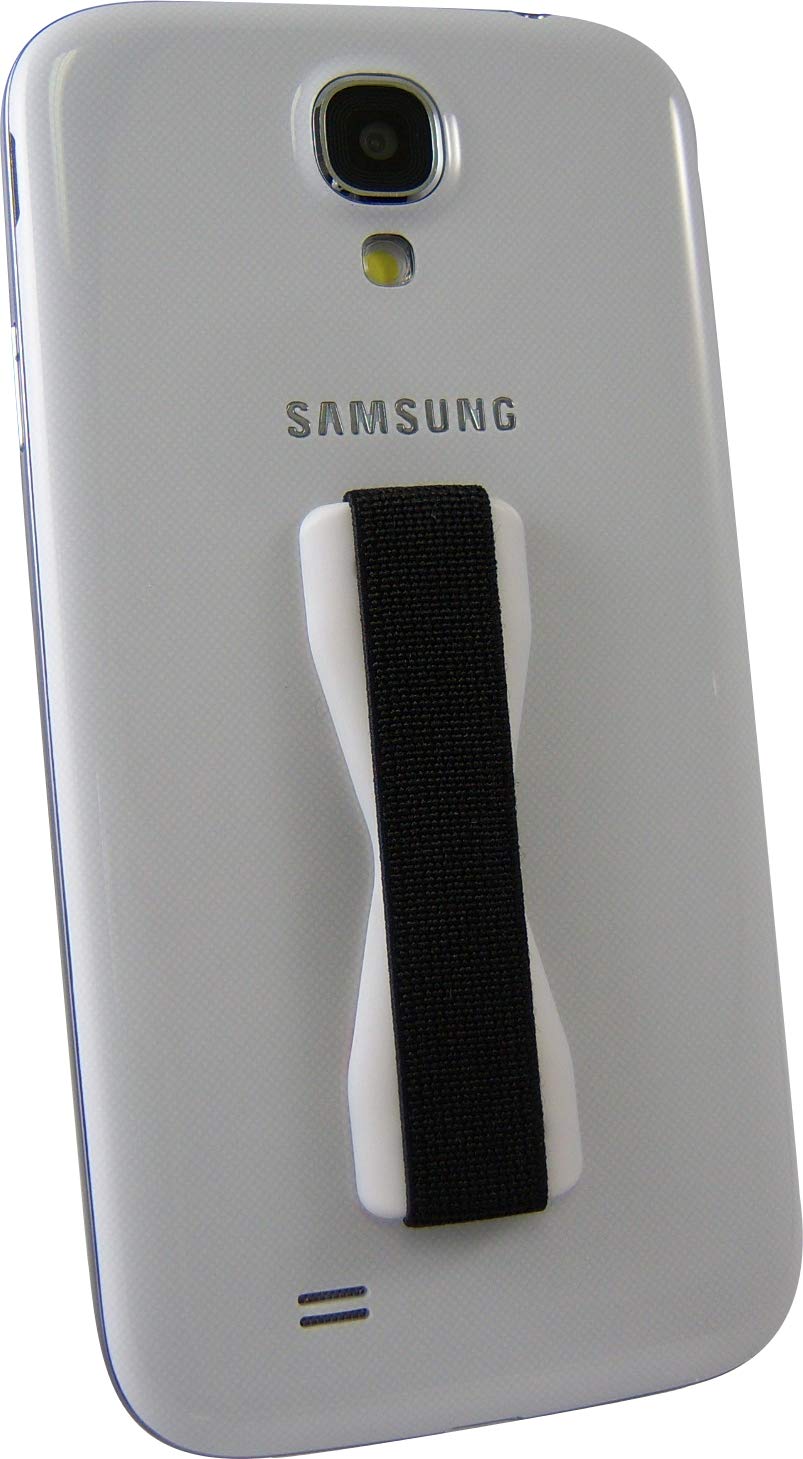 LOVEHANDLE Universal Phone Grip for Most Smartphones, Mini Tablets and Cases, Black Elastic Strap with White Base, LH-01White