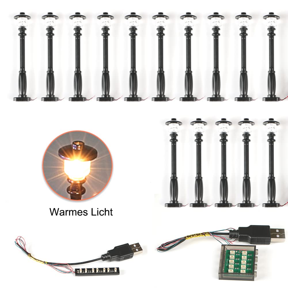 TEDDOO 15pcs City Street Light DIY LED Kit – USB Powered Lamp Blocks Compatible with Lego, Black Pillar Warm White Lighting Set