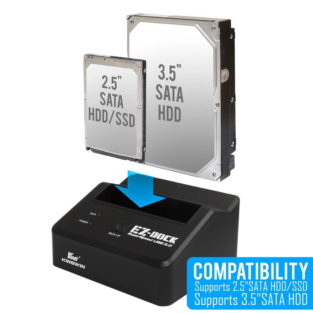 Kingwin USB 3.0 Hard Drive Docking Station for 2.5” & 3.5” SATA HDD/SSD, Hot Swap, Tool-Free, UASP Support, 5Gbps High-Speed Transfer, PC Laptop