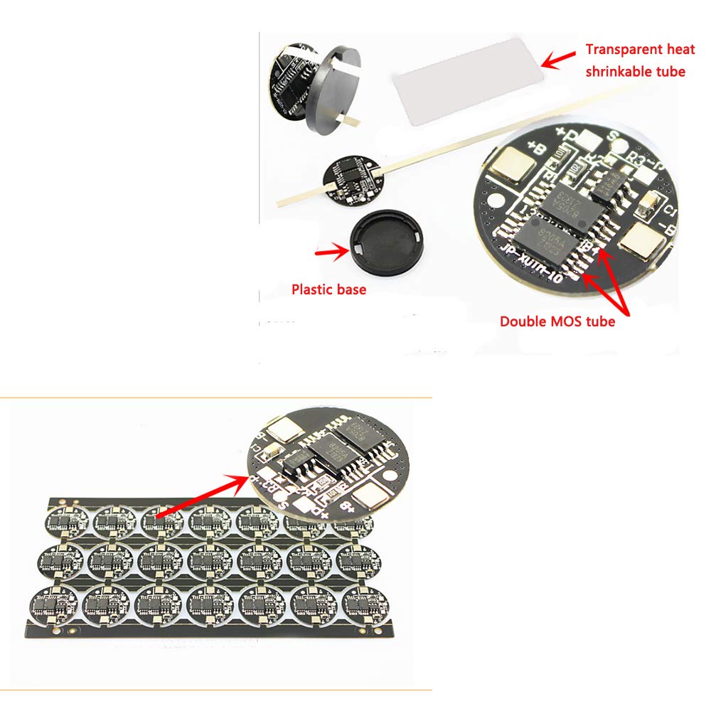 KOOBOOK 5Pcs 18650 Li-ion Lithium PCB Protection Circuit Board 3.7V Battery Cell Protection Board 5A Round