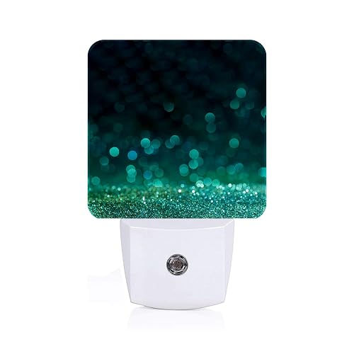 FSHVQKD Green Sparkling Glitter Night Light,Plug Into Wall with Dusk to Dawn Light Sensors, Warm Nightlights for Bedroom, Bathroom, Hallway, Kitchen
