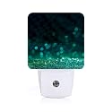 FSHVQKD Green Sparkling Glitter Night Light,Plug Into Wall with Dusk to Dawn Light Sensors, Warm Nightlights for Bedroom, Bathroom, Hallway, Kitchen