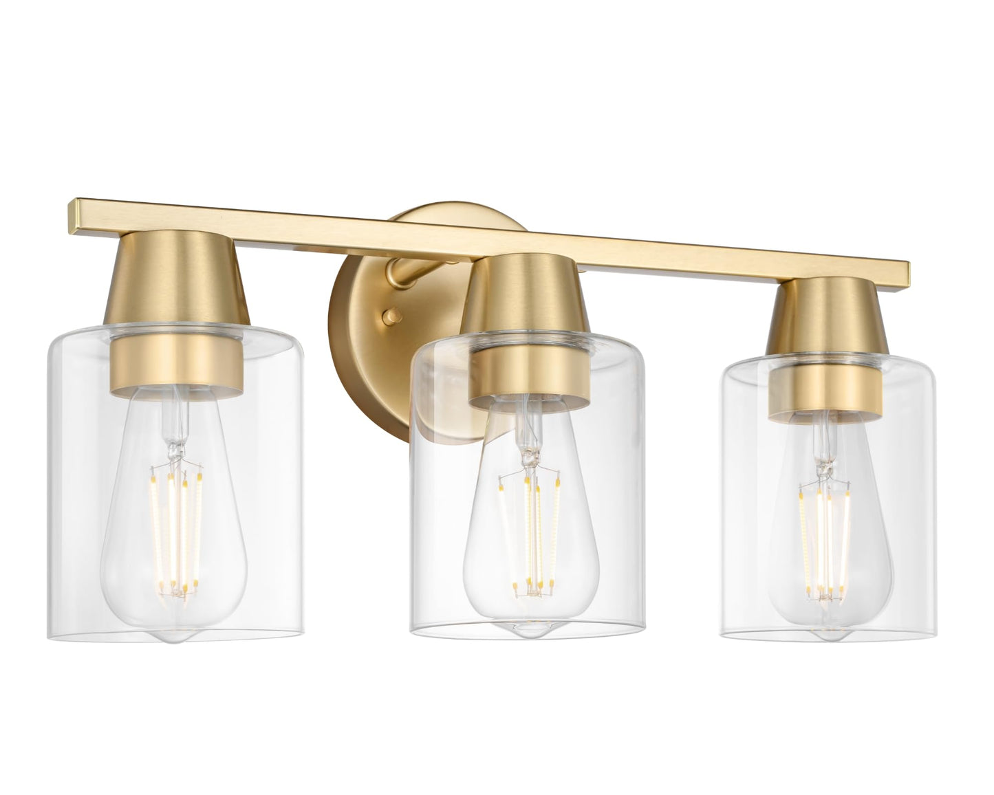 CRAFTRONOS Modern Wall Sconces Lighting with Brass Finished Clear Glass Shade, Matte Gold 3 Vanity Light Over Mirror, Industrial Bathroom Light