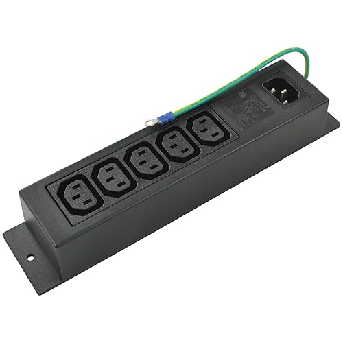 IEC Power Strip with 5 C13 Outlets & C14 Inlet, Rack Mount Server PDU, Heat-Resistant ABS, with Grounding Wire Out