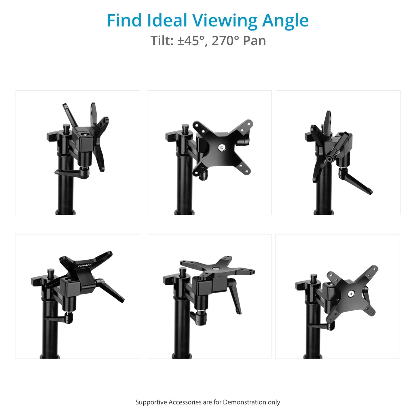 PROAIM Monitor Mount with 5/8" Baby Spigot. for C-Stands & Light Stands. 270° Pan, ±45° Tilt Adjustments. Payload up to 30kg /66lb (P-BMMT-01)
