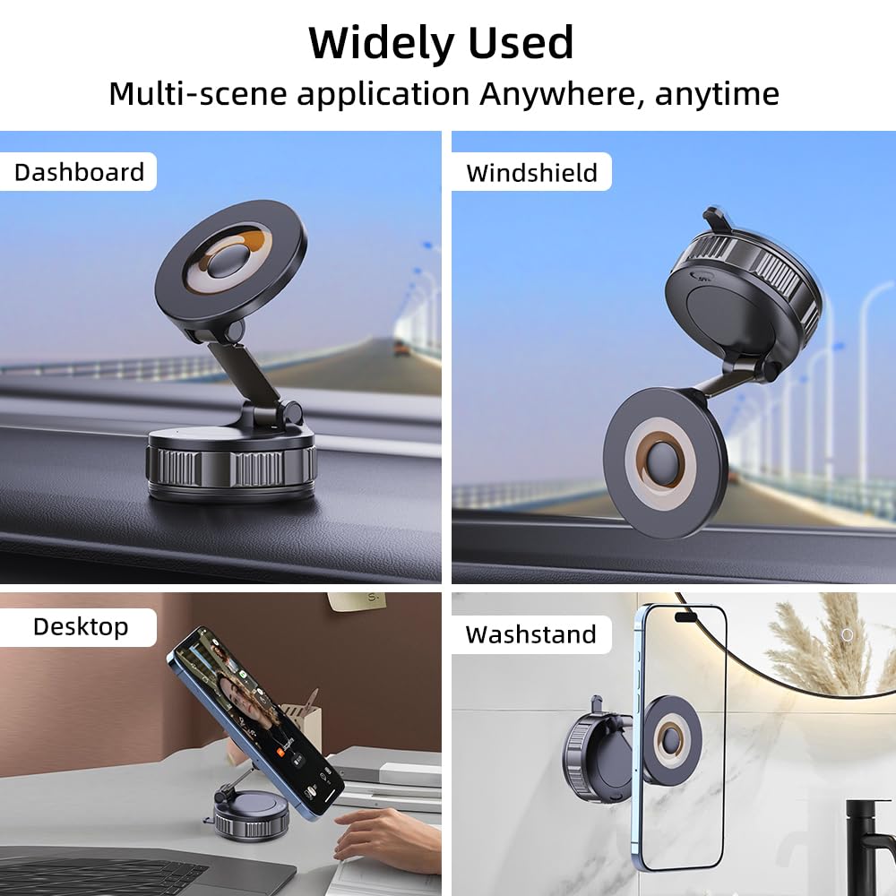 LFNOWN Phone Holders for Your Car Adjustable Upgraded Vacuum Magnetic Suction Cup Phone Mount for Car/Gym/Mirror,Magnetic Car Phone Holder Compatible