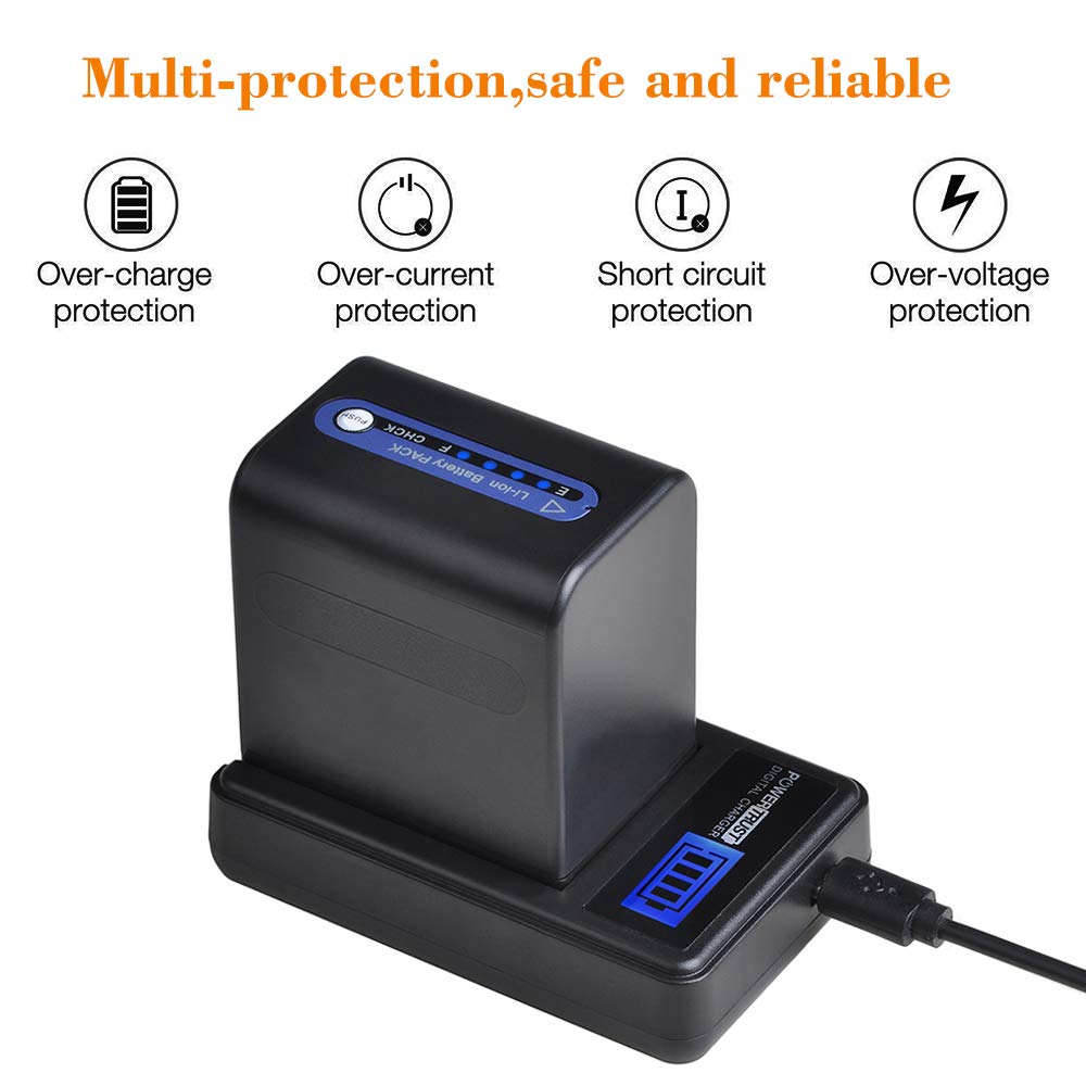 PowerTrust 1Pack 5400mAh NP-QM91D QM91D Battery and LCD USB Charger for Sony NP-QM71D NPQM91D NP-FM50 NP-QM71 NP-FM70 NP-FM90 CCD-TRV328 338