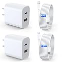 iPad Charger 2 Pack 20W Dual Port QC + PD 3.0 Power Adapter Fast Wall Charger Block with 6FT&10FT Lightning Cord Cable for iPad 9/8/ 7 Generation