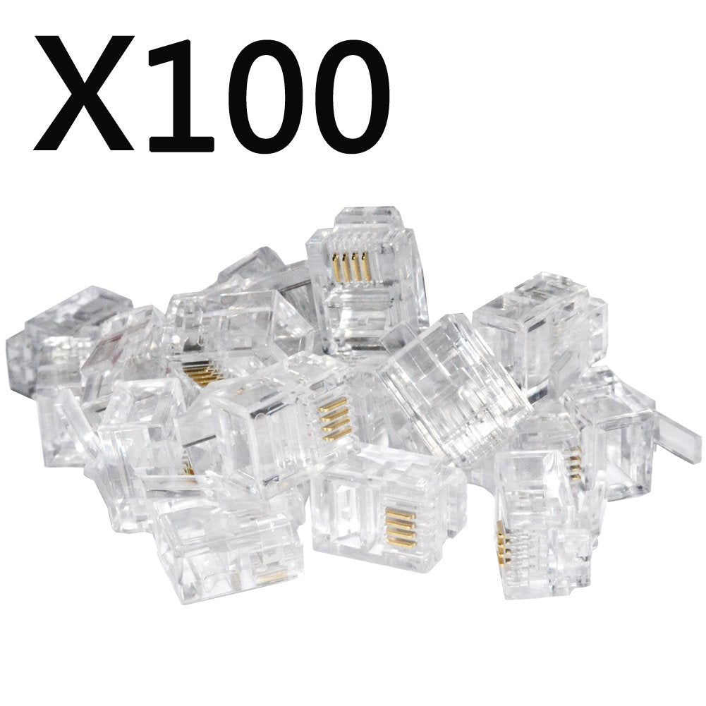 SMITON 100PACK RJ11 Connectors Telephone Modular Plugs Male Connectors 6P4C