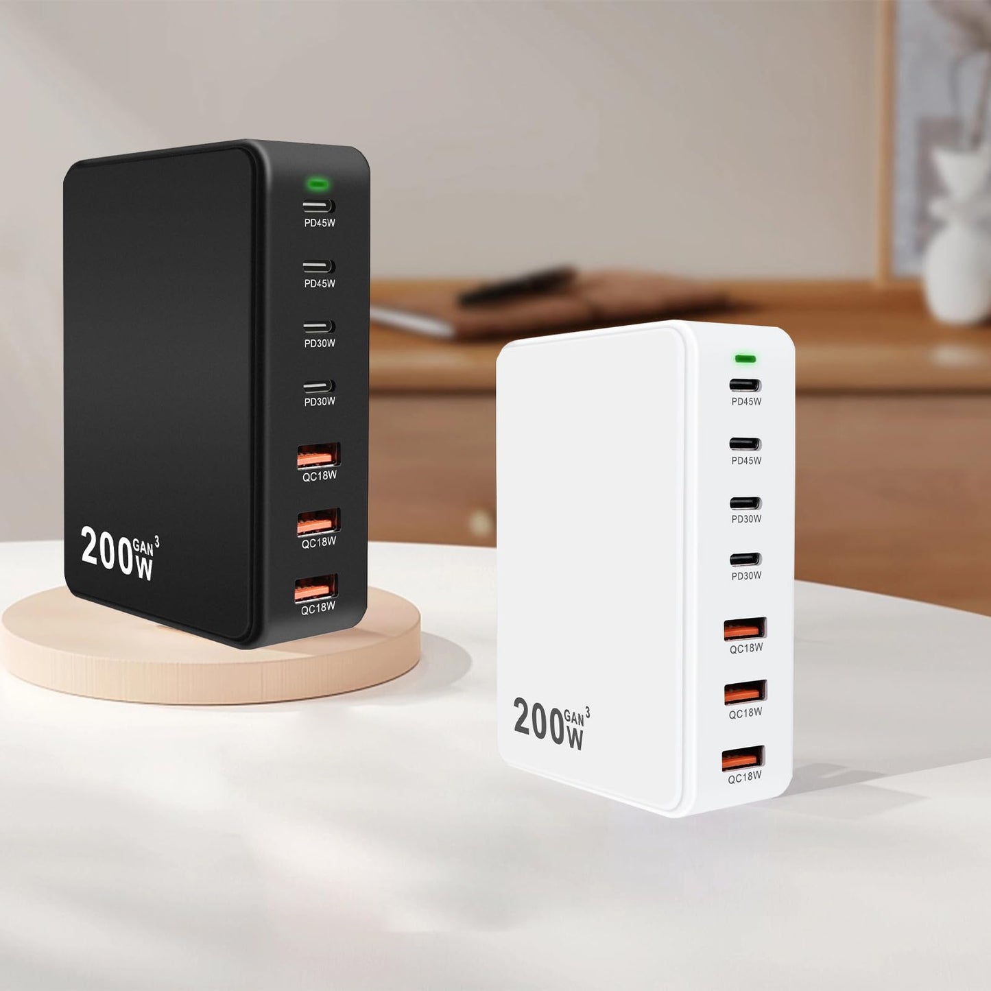 USB C Charger Station 200W 7 Port GaN Fast Charging Block, Multiport PD QC3.0 Brick Hub Compatible with Laptop MacBook Pro/Air, iPad, iPhone 17/16/15