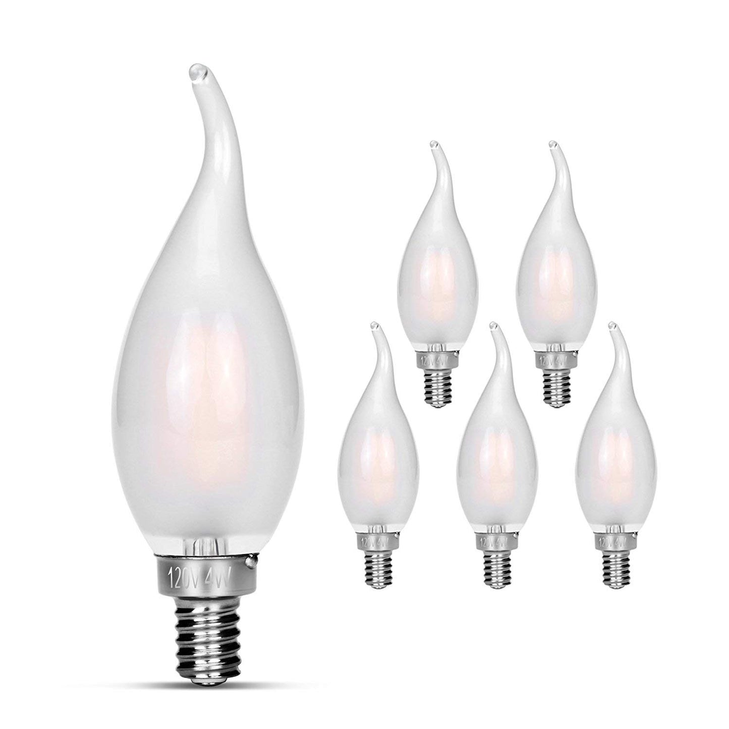 carryBC Candelabra LED Bulbs 2700K 40w Equivalent Improve Flame tip Frosted Glass E12 Base Warm White Decoration E12 LED Bulb Dimmable 6 Pack
