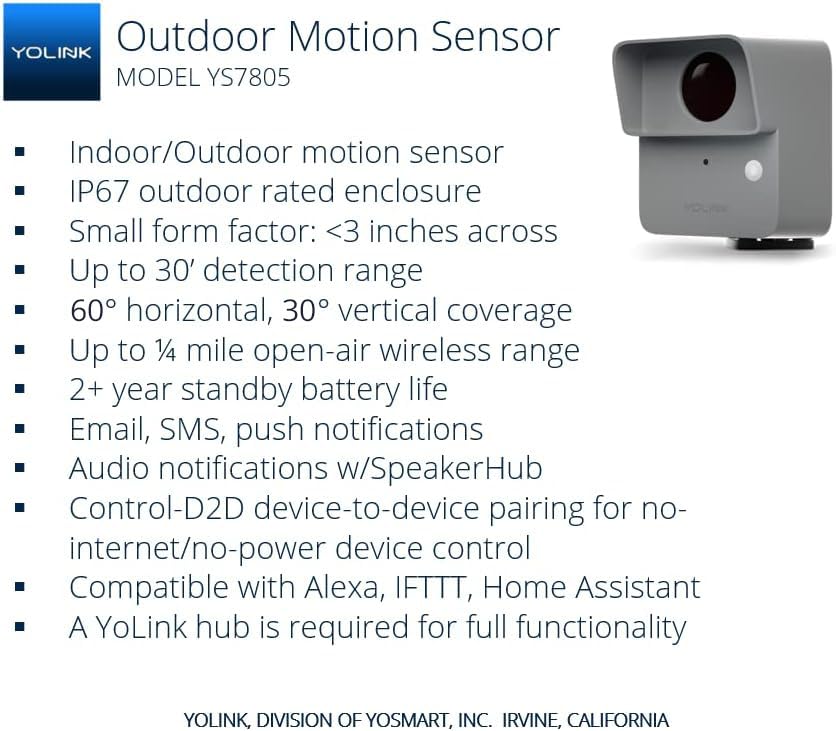 YoLink LoRa Smart Outdoor Motion Sensor Starter Kit, Driveway Alert, Property Invasion/Tresspassing Detector, Email/SMS/Push Alerts, Alexa, IFTTT