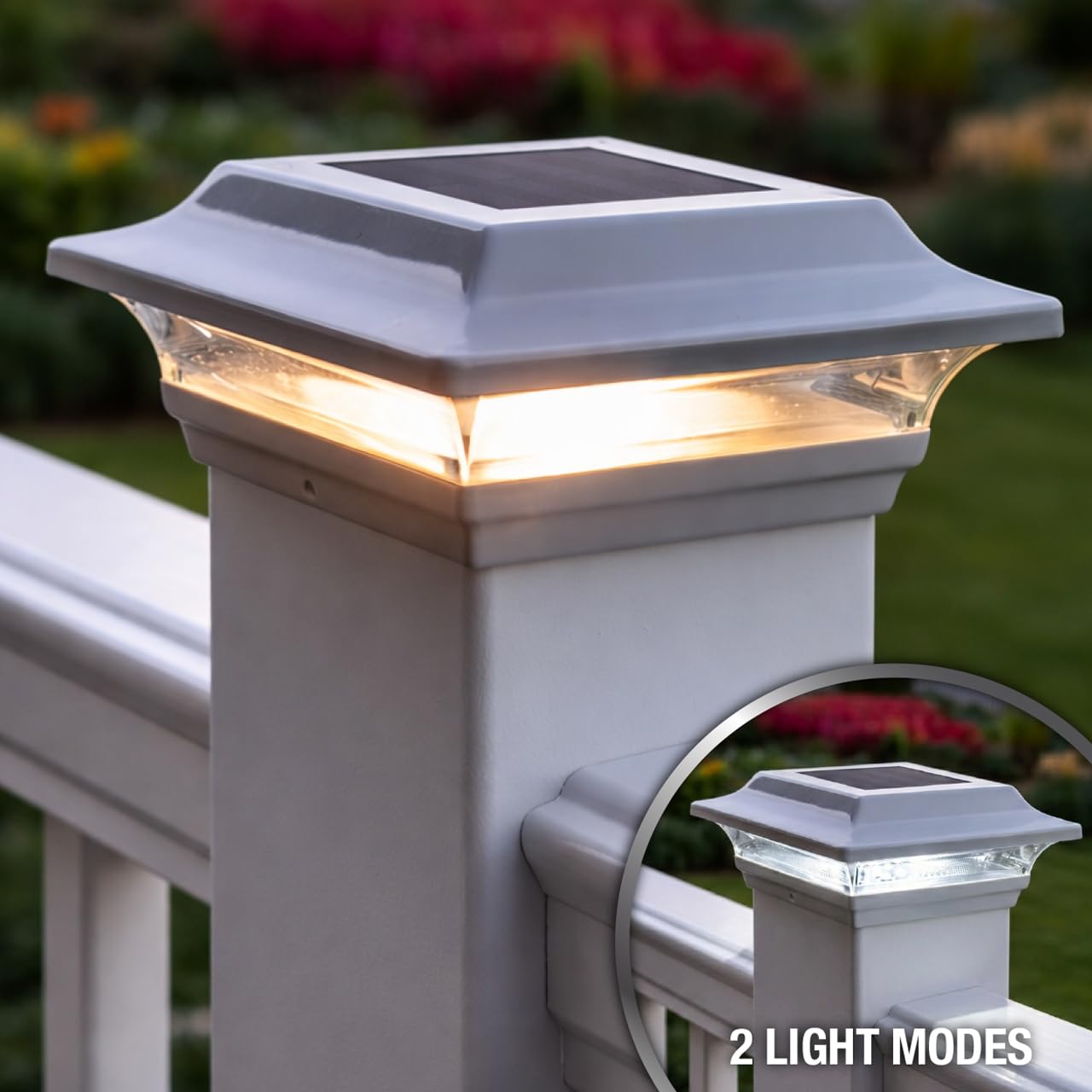 Classy Caps 4x4 Imperial Solar Post Cap - Fits 4"x4" and 3.5"x3.5" Deck & Fence Posts, White Cast Aluminum - Warm and Cool Light Modes - Heavy-Duty