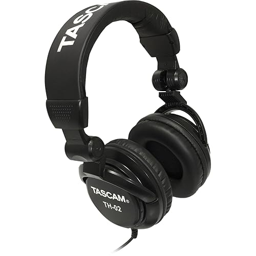 TASCAM TH-02 Professional Studio Monitor Headphones, Wired, Over Ear - for Recording, Podcast, DJ, Music and Guitar, with 1/4 Inch Jack Adapter