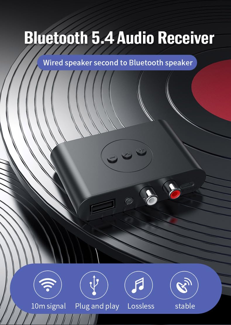 Bluetooth Audio Receiver Adapter V5.4 Bluetooth Adapter for Audio,Supports USB Flash Disk, for Smartphone Tablet Car Speaker Wireless Headset etc