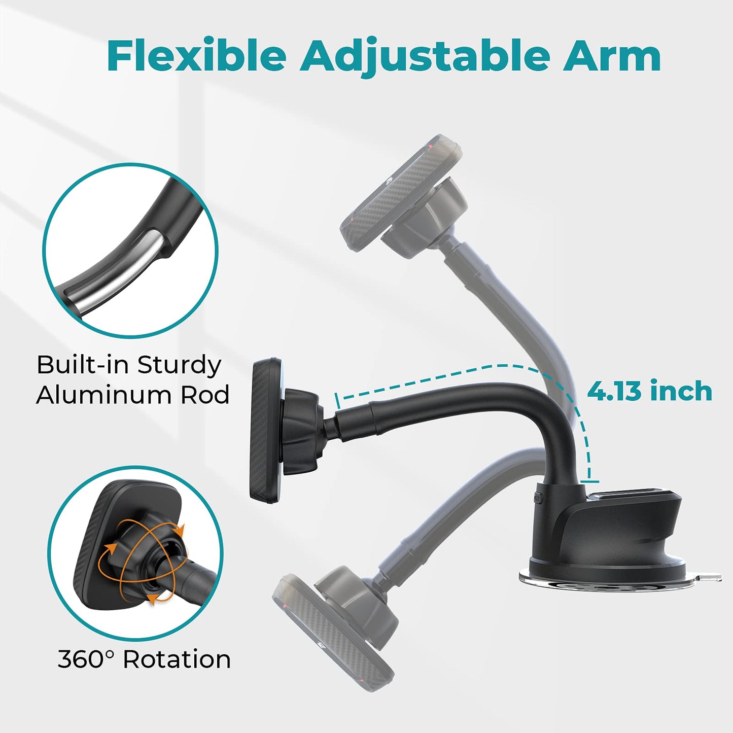 APPS2Car Magnetic Phone Holder for Car, Dashboard Windshield Phone Holder Mount with Flexible Arm & Built-in Strong Magnets, Suction Cup Phone Holder