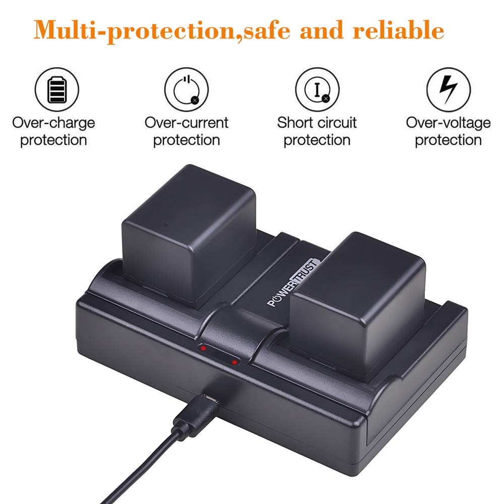PowerTrust 2-Pack 3.7v BP-727 BP727 Battery and Dual Rapid Charger for Canon Vixia HF R70, HF R72, HF R700 HFM50, HFM52, HFM500, HFR30, HFR32, HFR300